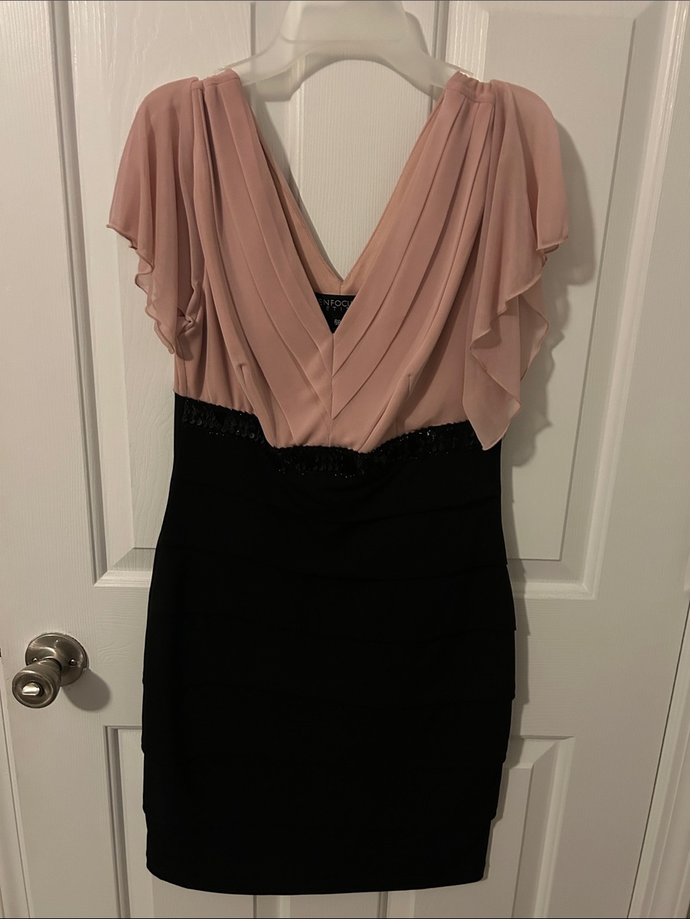 Blush Pink and Black V-Neck Layered Dress